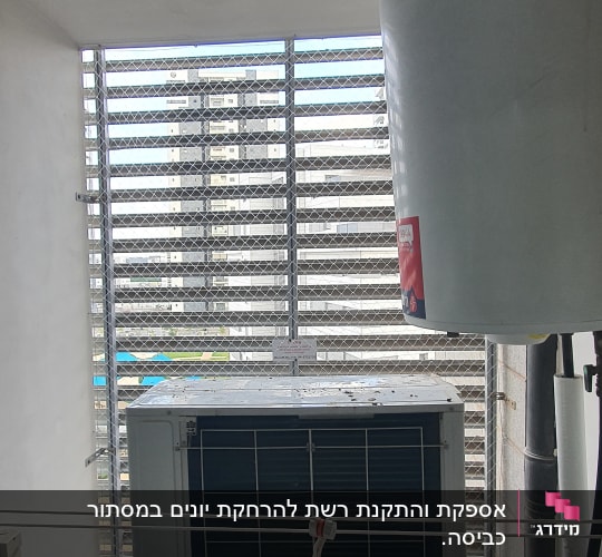 יחידת מיזוג אוויר עם רשת למניעת כניסת יונים